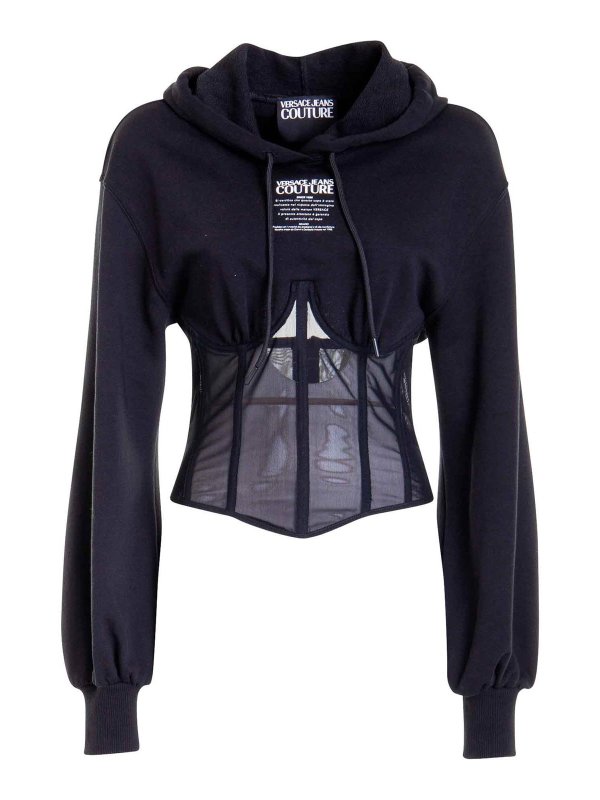 Versace Jeans Couture: Strickpullover mit Rundhalsausschnitt - Rundhalspullover - Schwarz