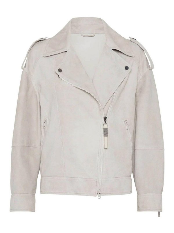 BRUNELLO CUCINELLI: Vestes en cuir - Blouson En Cuir - Gris