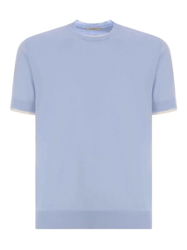 Paolo Pecora: Suéteres con cuello pico - Suéter Cuello Redondo - Azul Claro