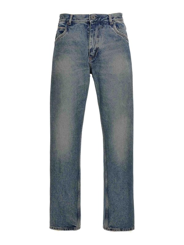 Balmain: straight leg jeans - Logo Embroidery Denim Jeans