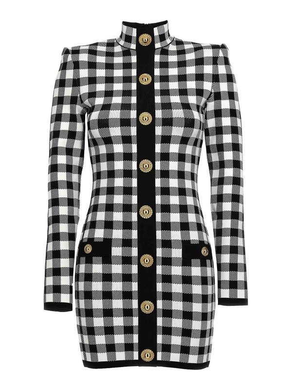Balmain: knee length dresses - Vichy Knit Dress