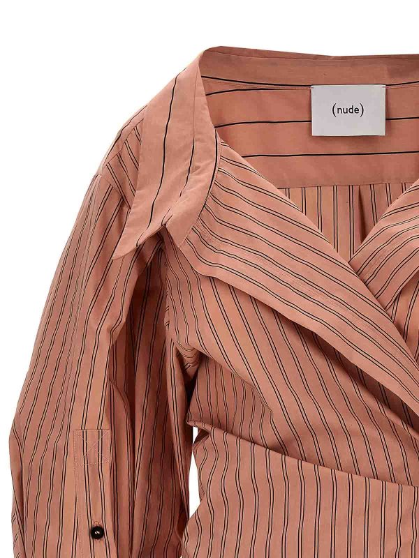 The Best Shops Nude: knee length dresses - Striped Chemisier Dress