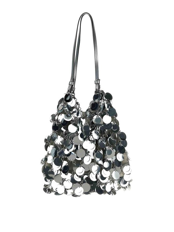 PACO RABANNE: shoulder bags - Silver Sparkle Discs Large Shoulder Bag