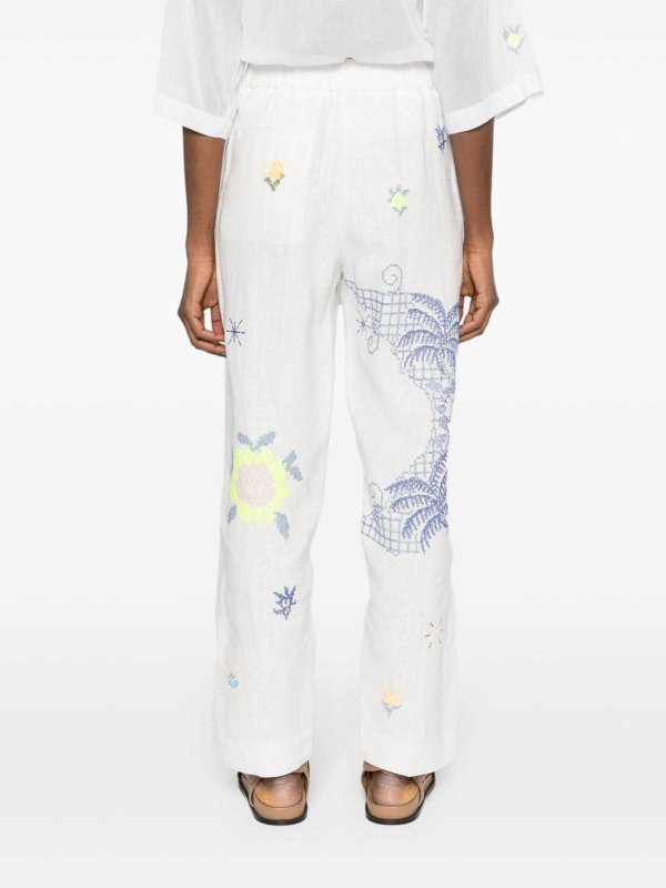 Forte Forte Embroidered Linen Trousers - White