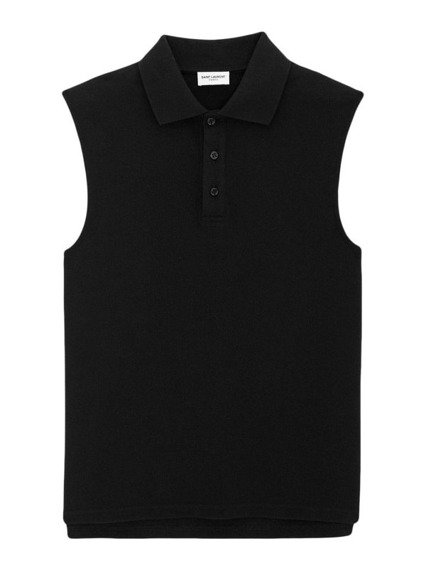 SAINT LAURENT: polo shirts - Cotton Piqu Sleeveless Polo Shirt