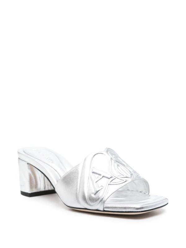 ALEXANDER MCQUEEN: sandals online - Metallic Leather Heel Sandals