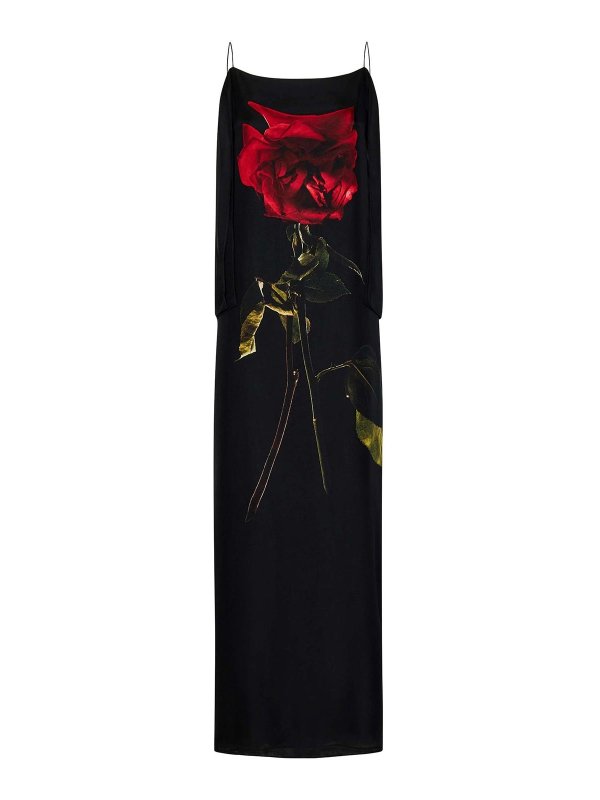 ALEXANDER MCQUEEN: knee length dresses - Double-Layer Black Silk Chiffon Slip Dress