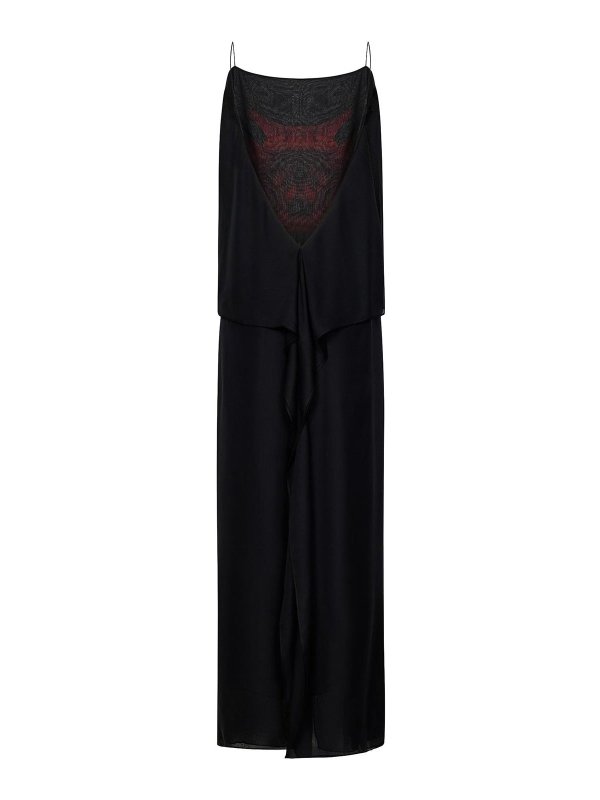 ALEXANDER MCQUEEN: knee length dresses online - Double-Layer Black Silk Chiffon Slip Dress