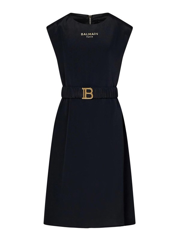 Balmain: abiti al ginocchio - Abito Per Bambina In Seta E Viscosa Nera