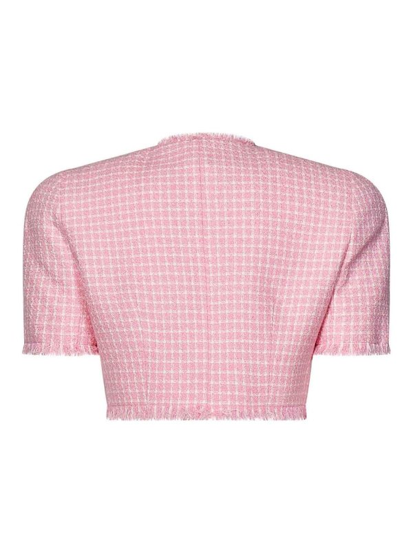 Balmain: casual jackets online - Cropped Pink Gingham Tweed Jacket