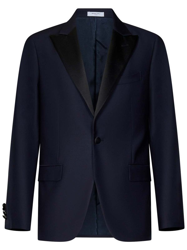 Dark Blue Stretch Virgin Wool Tuxedo Suit shop online: BOGLIOLI