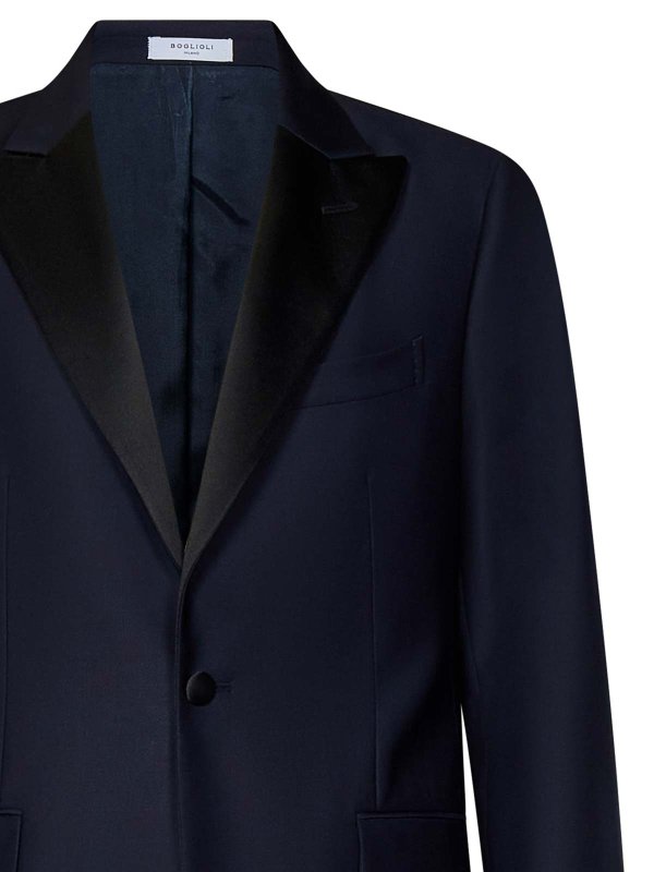 The Best Shops BOGLIOLI: Dark Blue Stretch Virgin Wool Tuxedo Suit