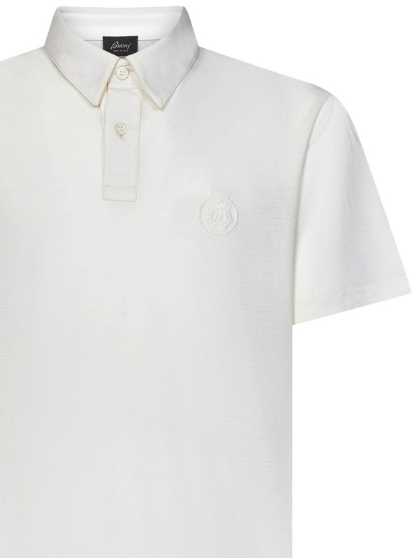The Best Shops BRIONI: polo shirts - Creamy White Polo Shirt In Technical Wool