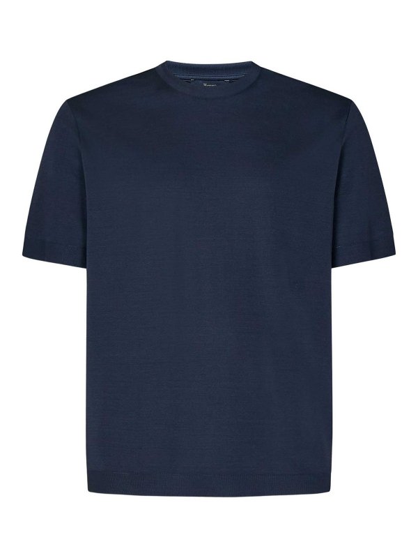HERNO: t-shirts - Blue T-Shirt In Plain Weave Cotton Piqu