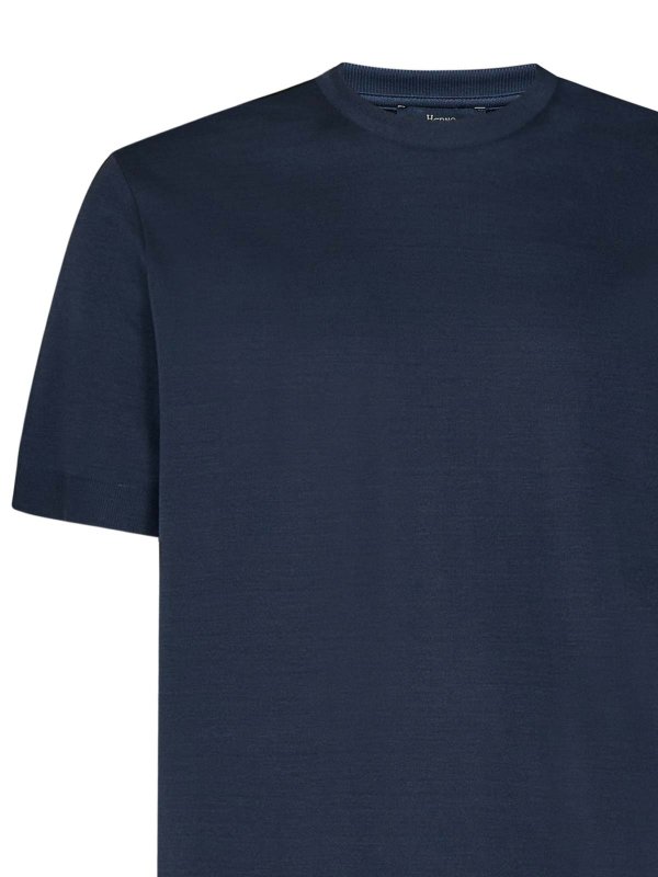 The Best Shops HERNO: t-shirts - Blue T-Shirt In Plain Weave Cotton Piqu