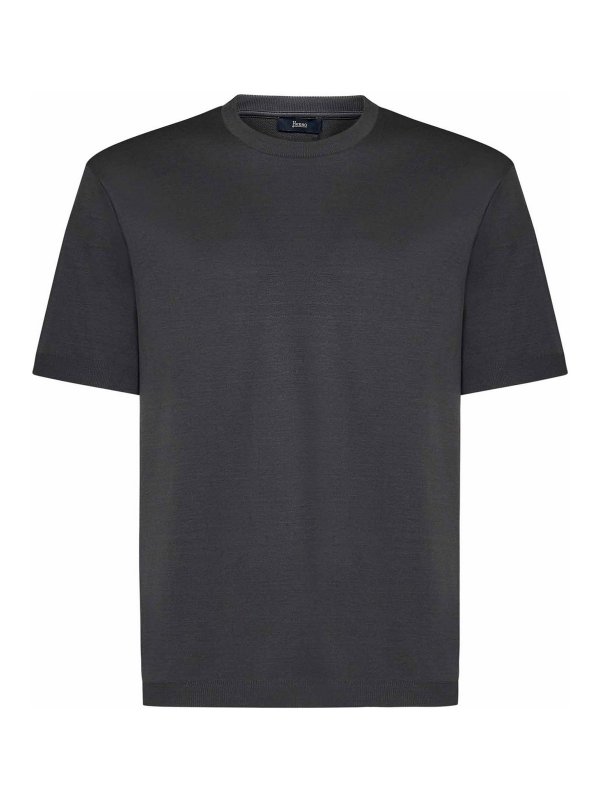 HERNO: t-shirts - Gray T-Shirt In Plain Weave Cotton Piqu
