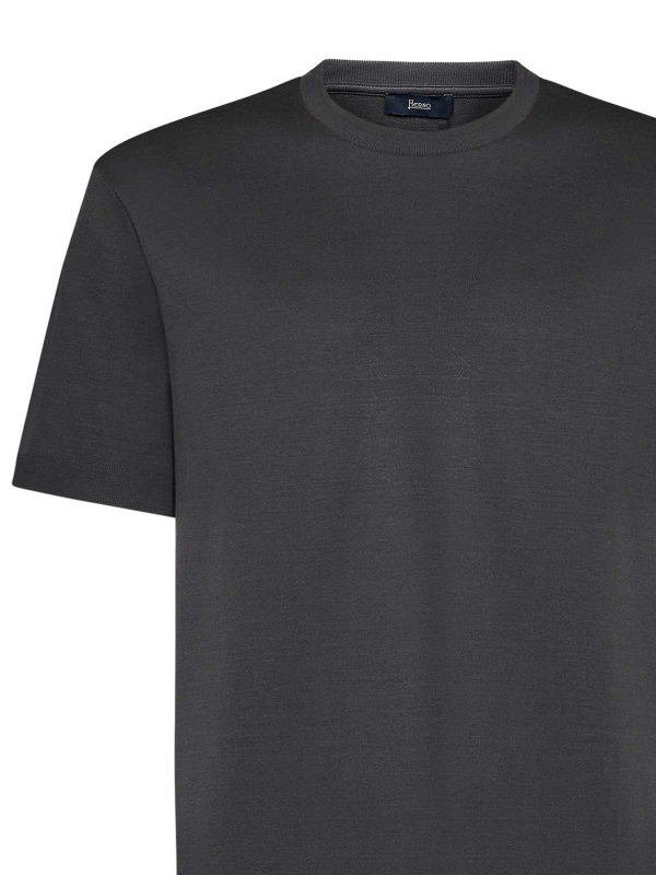 The Best Shops HERNO: t-shirts - Gray T-Shirt In Plain Weave Cotton Piqu