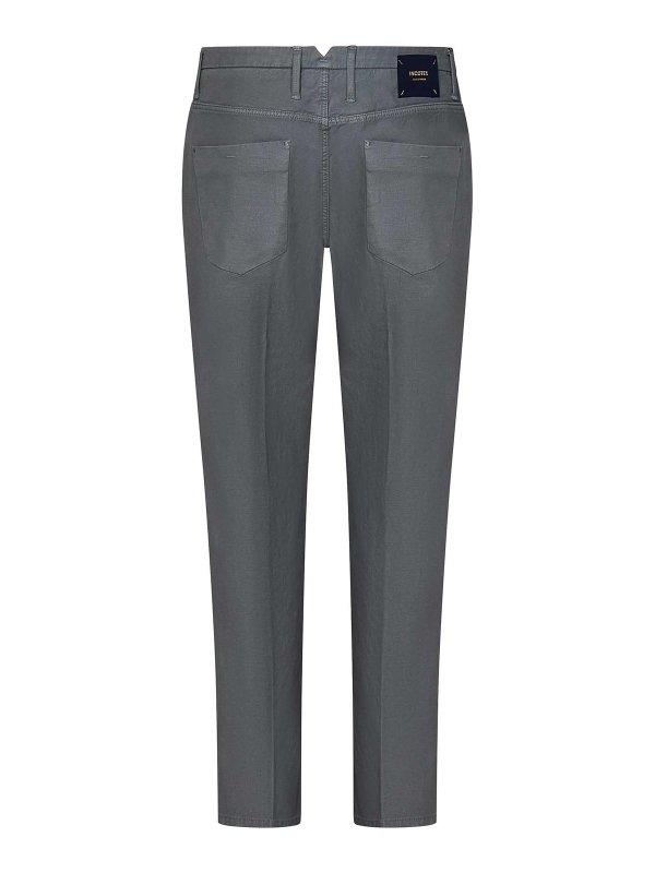 INCOTEX: casual trousers online - Grey Cotton And Linen Slim-Fit Trousers