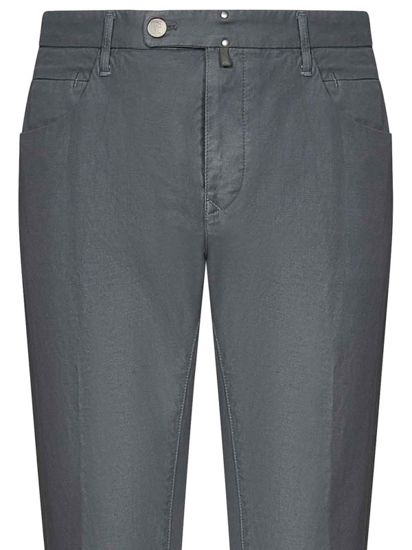 The Best Shops INCOTEX: casual trousers - Grey Cotton And Linen Slim-Fit Trousers