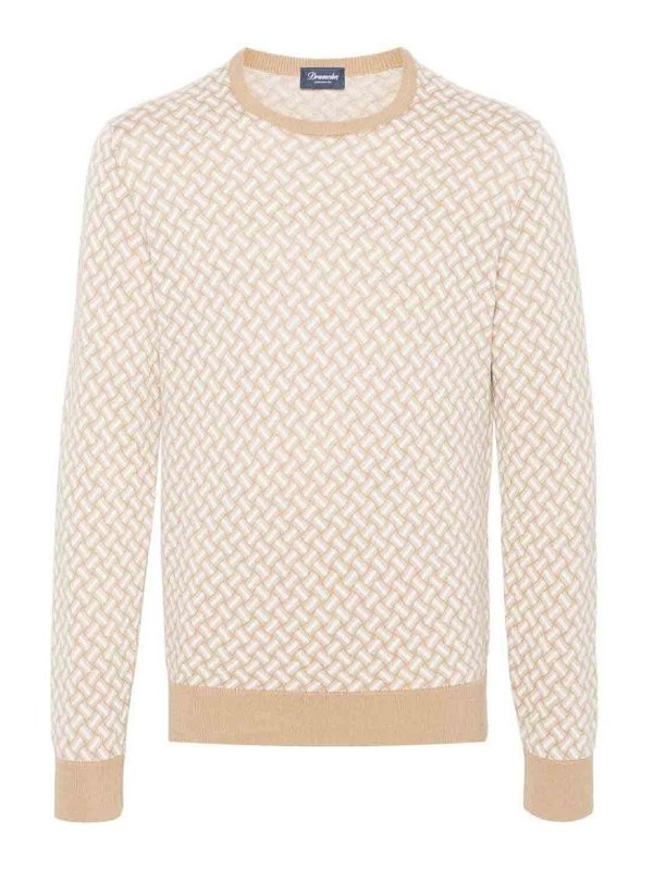 DRUMOHR: Strickpullover mit Rundhalsausschnitt - Rundhalspullover - Beige