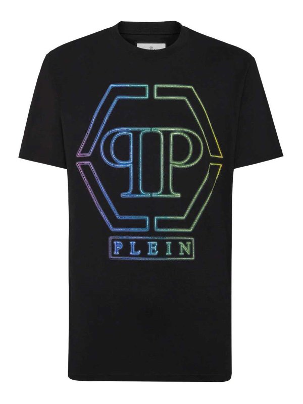 PHILIPP PLEIN: t-shirts - Embroidered Round-Neck T-Shirt