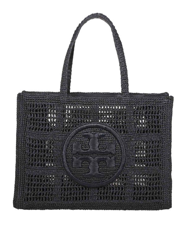TORY BURCH: totes bags - Ella Large Tote In Black Raffia
