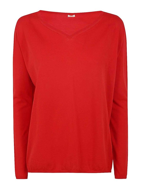 APUNTOB: Strickpullover mit V-Ausschnitt - V-Pullover - Rot