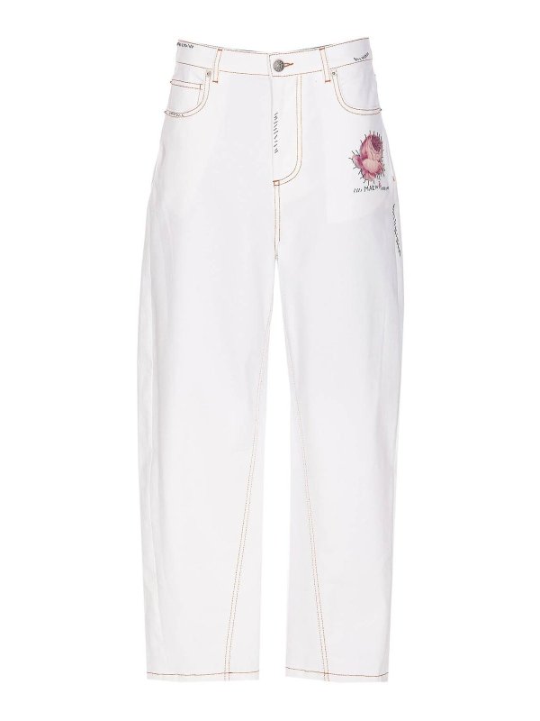 Marni: straight leg jeans - Denim Pants With Flower Patch