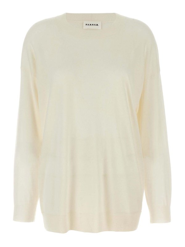 P.A.R.O.S.H.: Strickpullover mit Rundhalsausschnitt - Rundhalspullover - Weiß