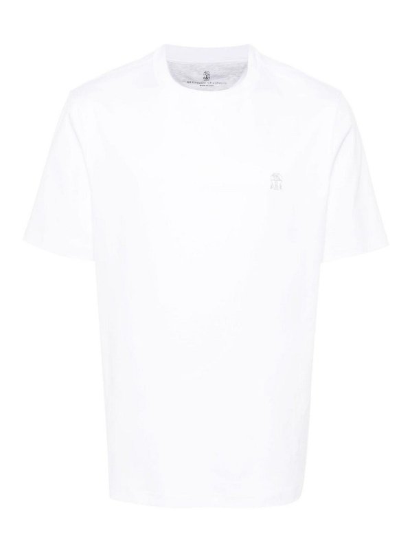 Tシャツ・カットソー BRUNELLO CUCINELLI Logo T-shirt White M0B137444G Brunello Cucinelli White Cotton Jersey Logo T-Shirt