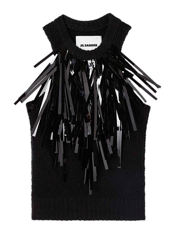 JIL SANDER: Tops & Tank tops - Cotton Top With Sequined Fringes