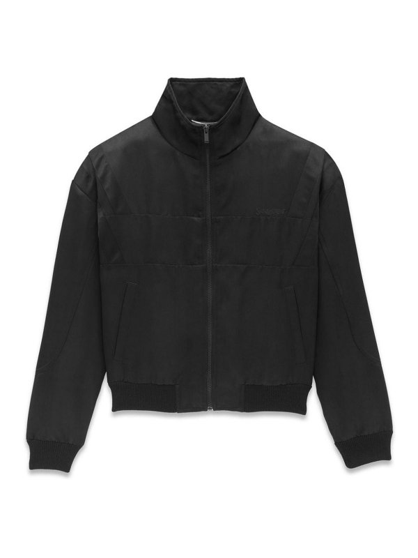 SAINT LAURENT: casual jackets online - Logo Satin Bomber Jacket