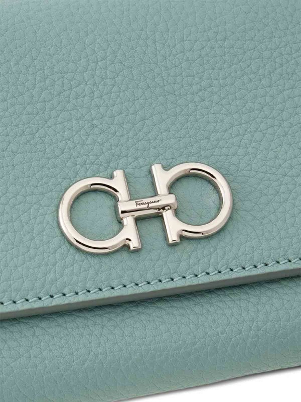 Ferragamo Gancini Leather Wallet On Chain - Blue|220636770375002