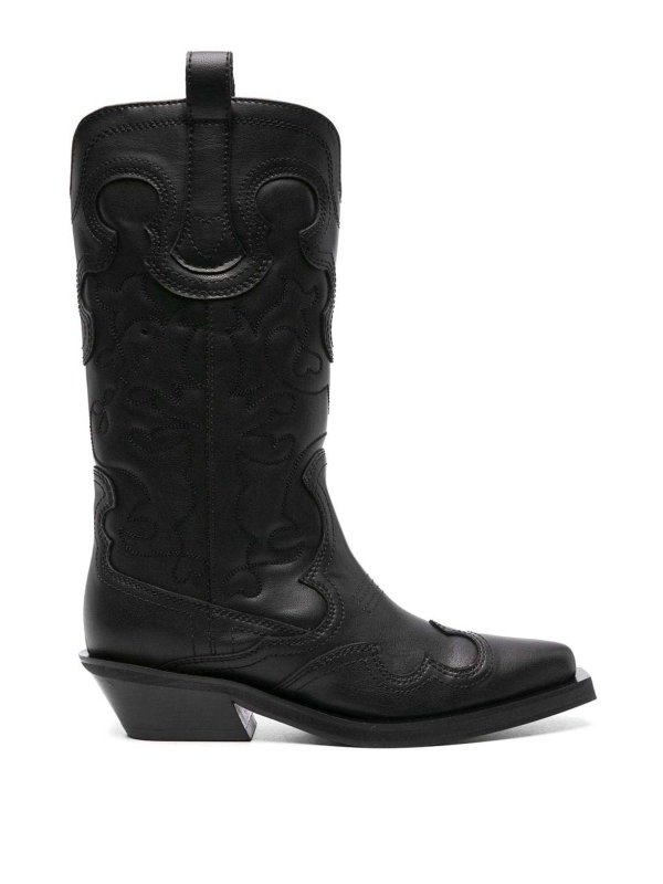 GANNI: boots - Mid Shaft Embroidered Western Boot