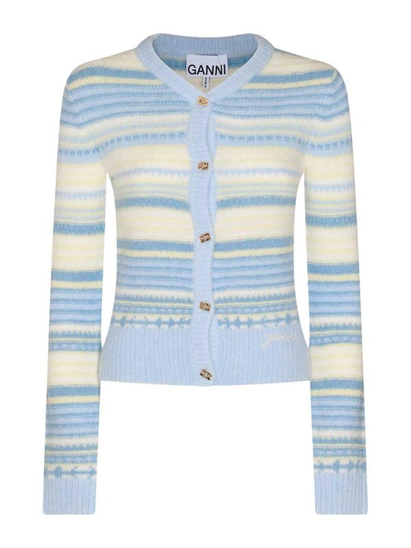 GANNI: crew necks - Light Blue Wool Knitwear