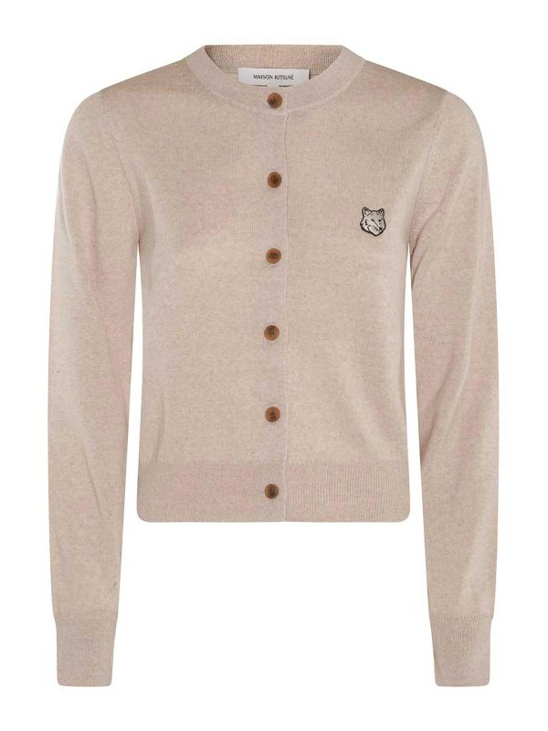 MAISON KITSUNÉ: Strickpullover mit Rundhalsausschnitt - Rundhalspullover - Beige