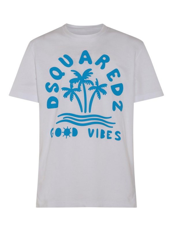 DSQUARED2: t-shirts - White And Light Blue Cotton T-Shirt