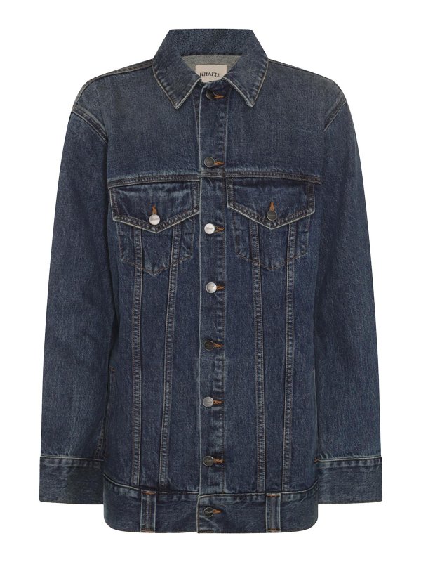 KHAITE: denim jacket - Dark Blue Cotton Denim Jacket