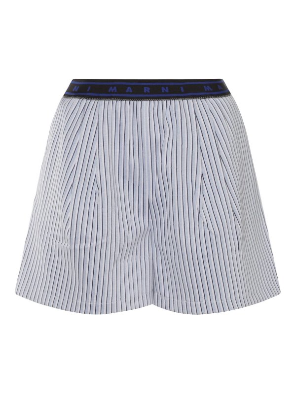 Marni: Trousers Shorts - Blue And White Cotton Short