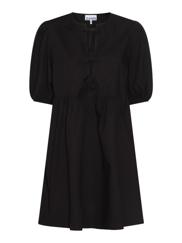 GANNI: knee length dresses - Black Cotton Dress