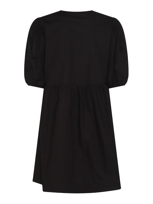 GANNI: knee length dresses online - Black Cotton Dress
