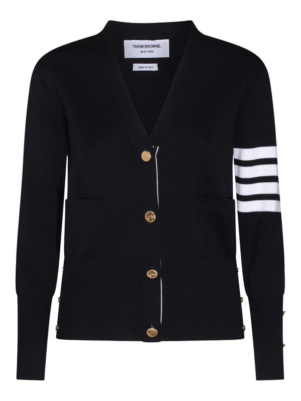 THOM BROWNE: cardigans - Navy Blue Wool Cardigan