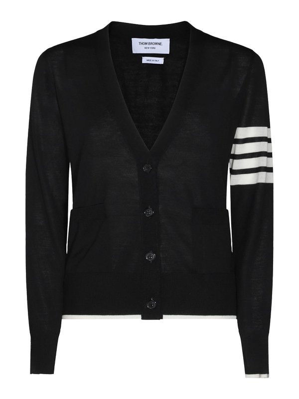 THOM BROWNE: cardigans - Black Wool Cardigan