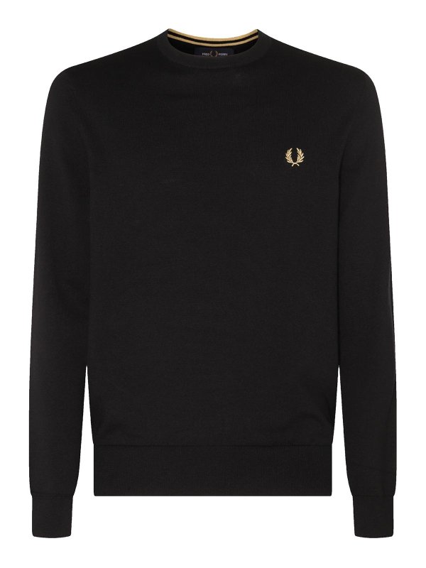 FRED PERRY: maglia collo rotondo - Maglione nero in misto cotone-lana