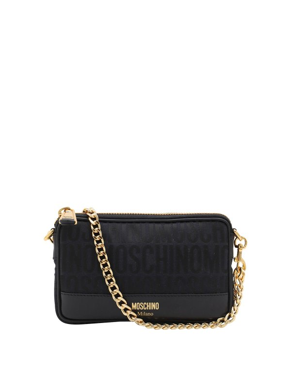 MOSCHINO: cross body bags - Black Allover Crossbody Bag