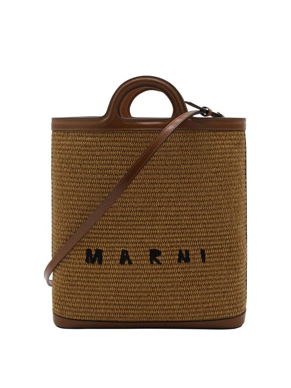 Marni: cross body bags - Raw Sienna Raffia Crossbody Bag