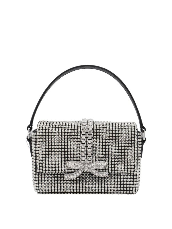 Self Portrait: cross body bags - Silver Rhinestone Chainmail Micro Bag