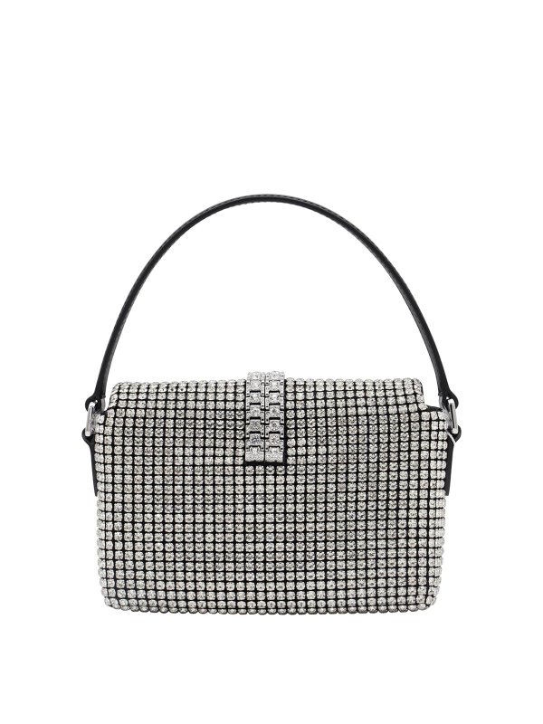 Self Portrait: cross body bags online - Silver Rhinestone Chainmail Micro Bag