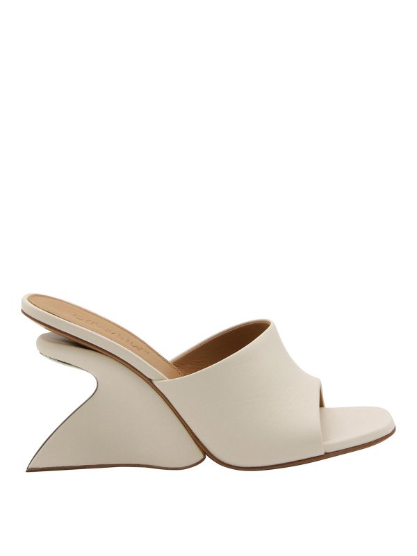 OFF-WHITE: sandals - Cream Leather Jug Sandals