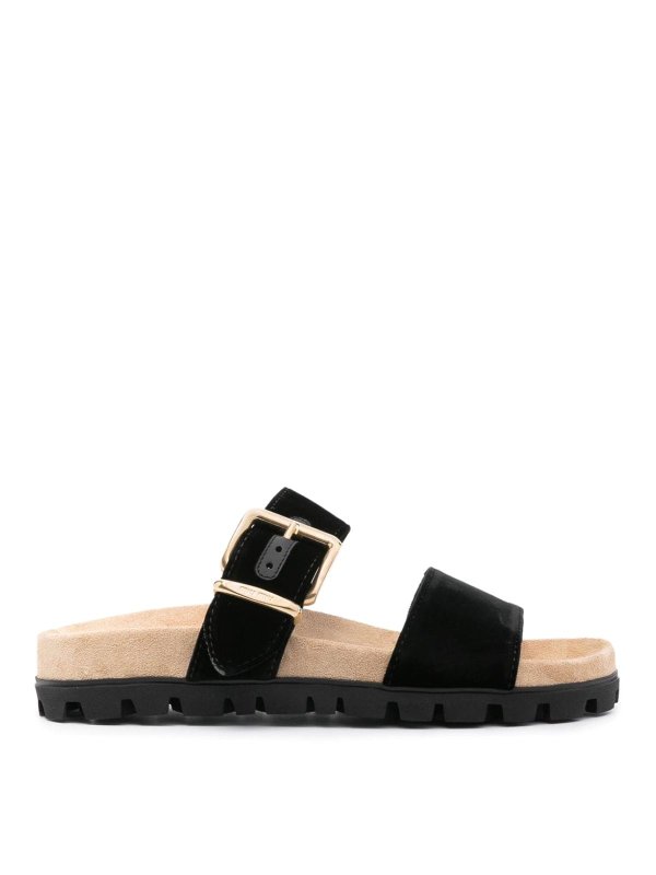 MIU MIU: sandals - Suede Buckle Sandals